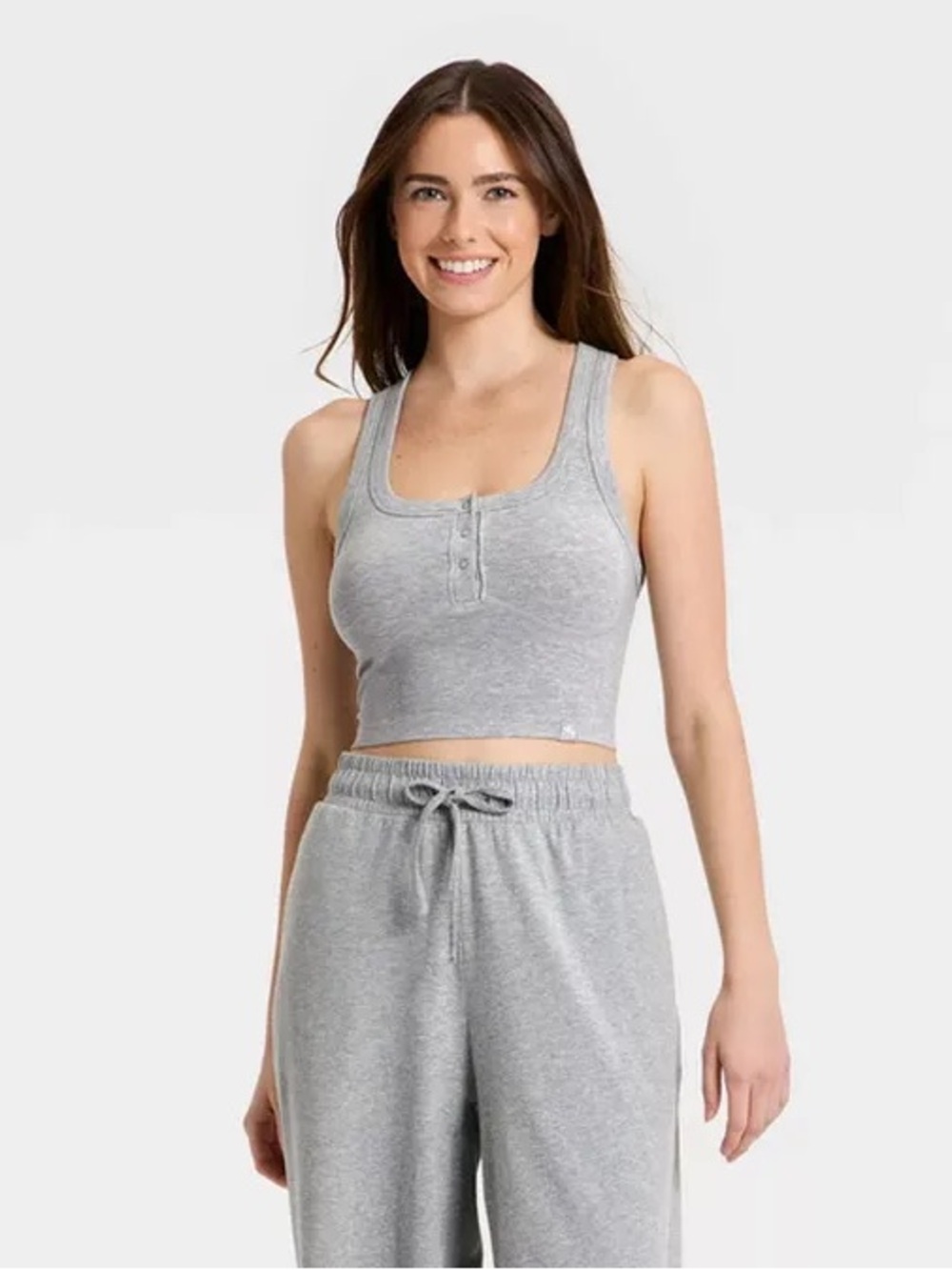 JoyLab Gray Seamless Knit Henley Racerback Sport Crop Tank L | NWT